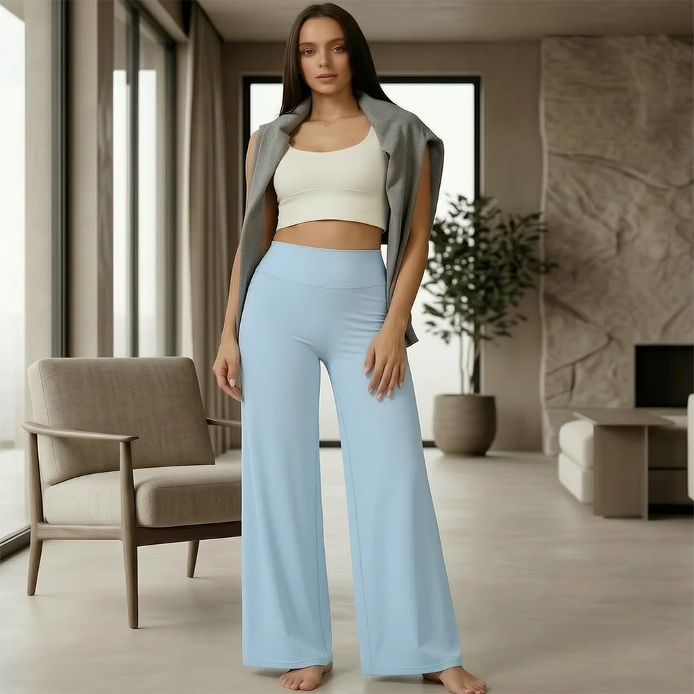 Women High Waist Wide Leg Yoga Pants Loose Flare Leggings Tummy Control Straight Workout Trousers Casual Lounge Pants Fitness