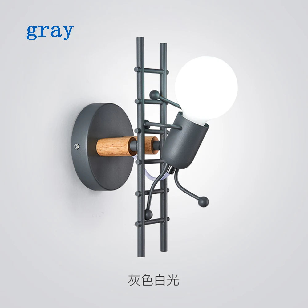 Modern LED  Wall Lamp Nordic Cartoon Doll Wall Lights  American Creative Metal Robot Sconce for Kids Baby Room Living Bedroom