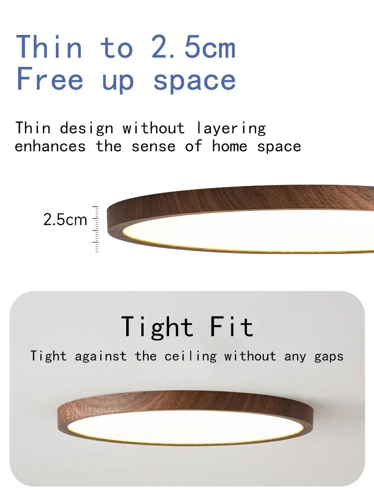 Modern Wood Grain LED Ceiling Light Circular Ultrathin Walnut wood Bedroom living room Restaurant Balcony Aisle Home Lights