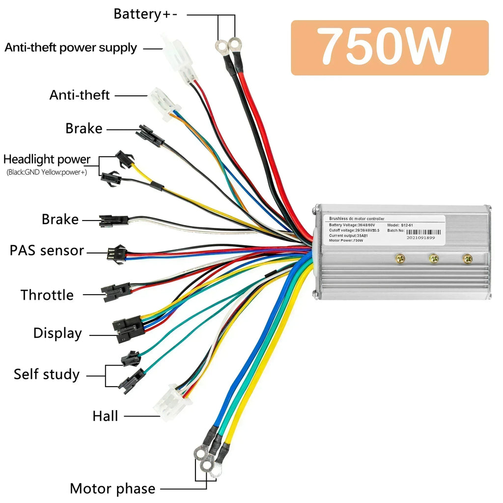 Electric Bike Brushless Controller 25A 35A with LCD Display Electric Bicycle Scooter E-bike Accessories Parts 36V 48V 750W 500W