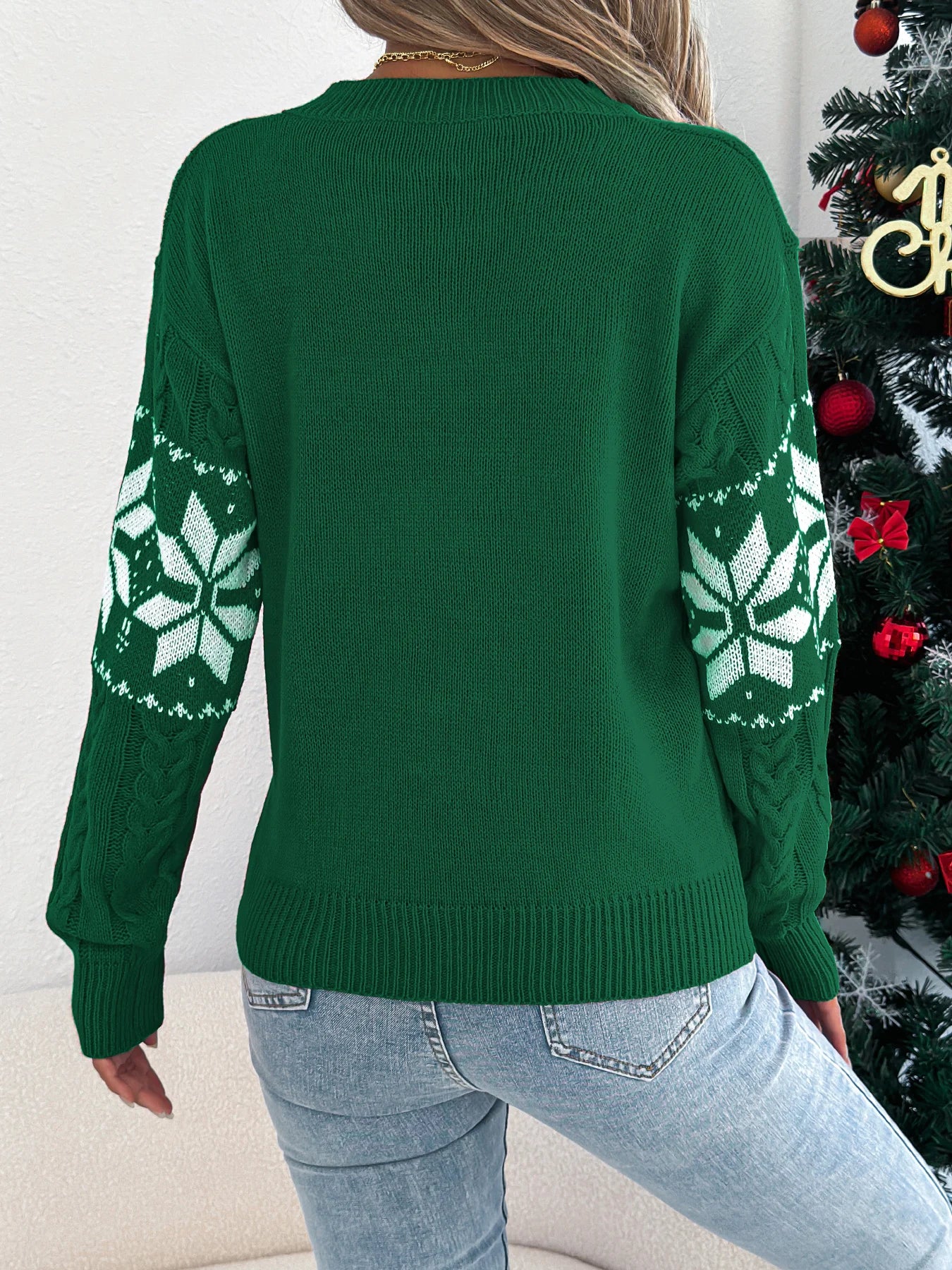Christmas Woman Sweater Autumn Winter 2026 Casual Contrast Color Snowflake Pattern Knitted Tops Round Neck Long Sleeve Pullover