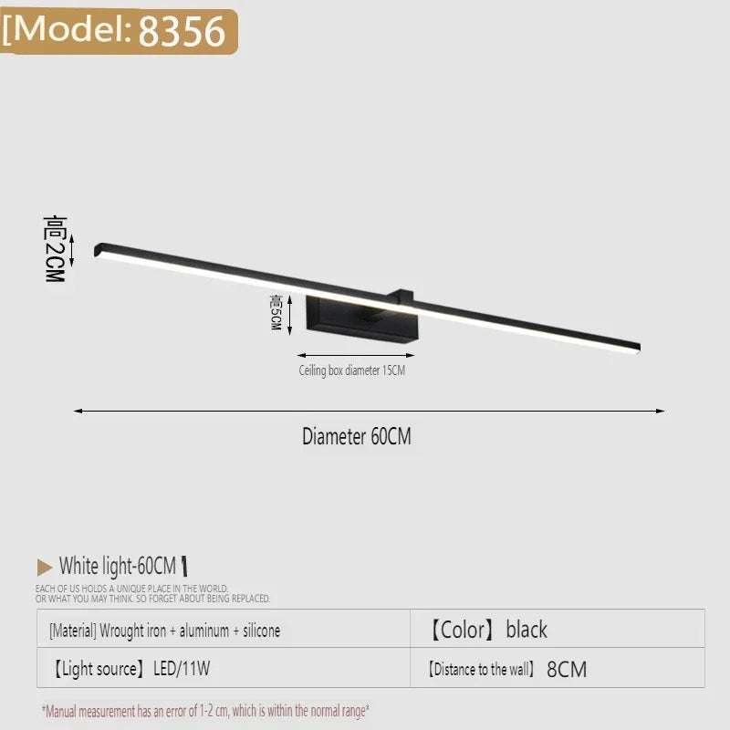 Modern Bathroom 100cm Mirror-front Lamp Bedroom Bedhead Home LED Wall Lights Aluminum Simple Strip Indoor Makeup Mirror Lighting