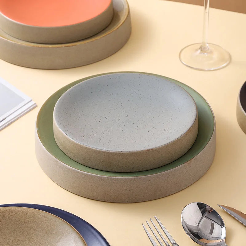 Vintage Round Ceramic Plate Creative Dessert Dim Sum Plate Pastry Plate Steak Plates Sushi Plates Molecular Cuisine Tableware
