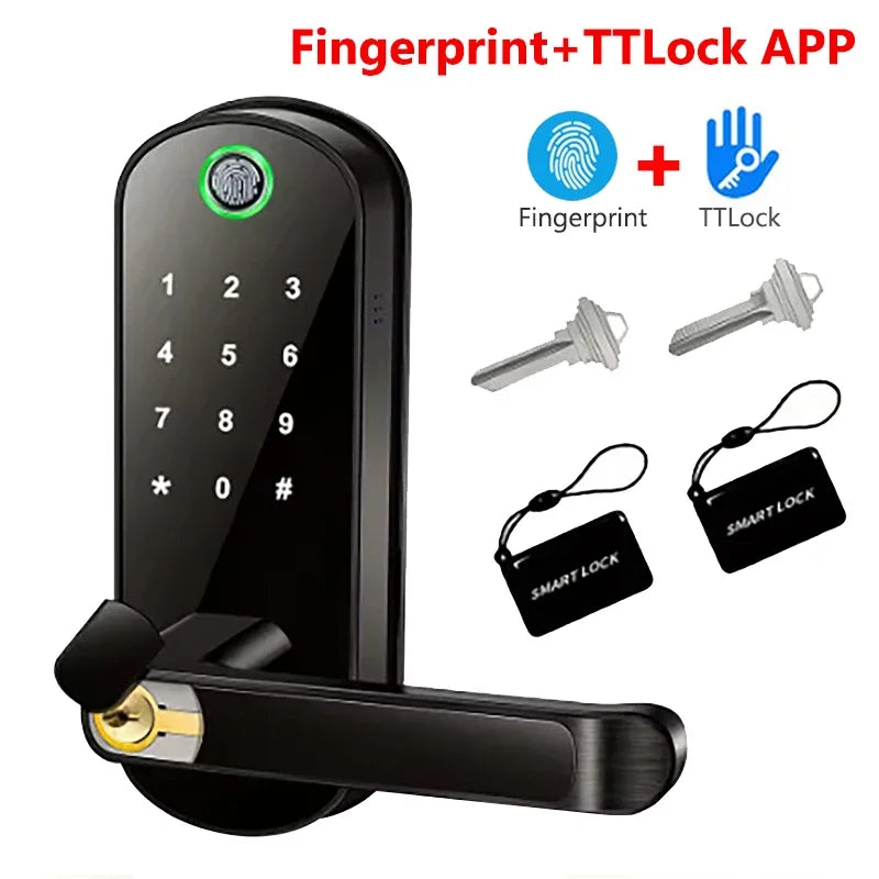 Tuya Smart Fingerprint Door Lock App Remote Control Keyless WIFI Digital Touchscreen Lock NFC with 2 IC Cards IP68 Waterproof