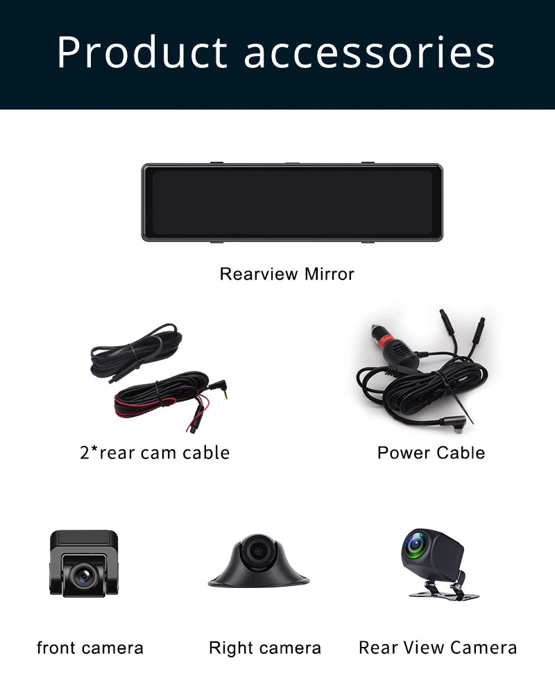 3 Cameras Dash Cam Car Play & Android Auto 2.5k 2560*1440P Rearview Mirror Video Recording WIFI Loop Record Phone APP Car DVR