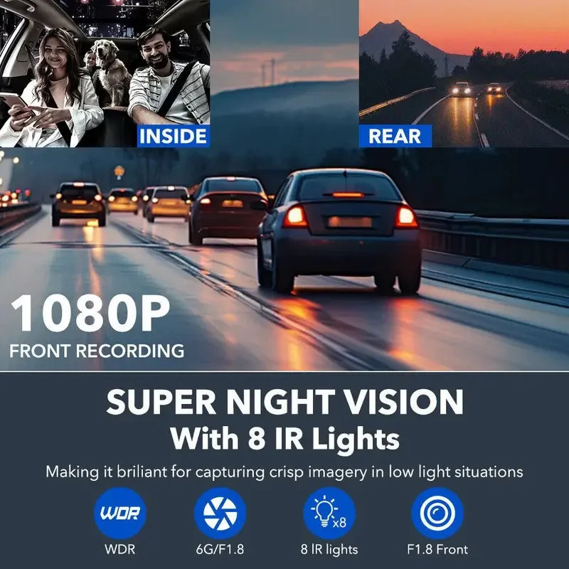 Car Dash Cam 4 Channel Black Box Driving Camera FHD 1080P Front Left Right Rear Night Vision Loop Recording add Hardwire kit