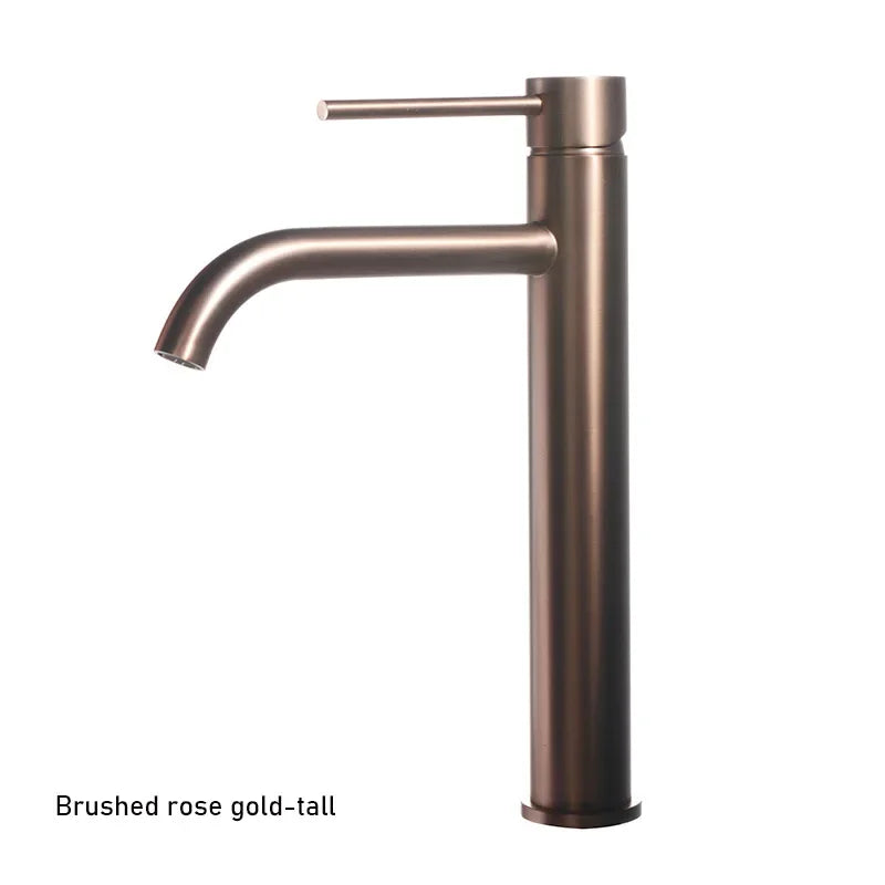 Brushed Gold Bathroom Basin Faucet Cold And Hot Mixer Water Tap Deck Mounted Single Hole & Handle Tall Style Brushed Rose Gold