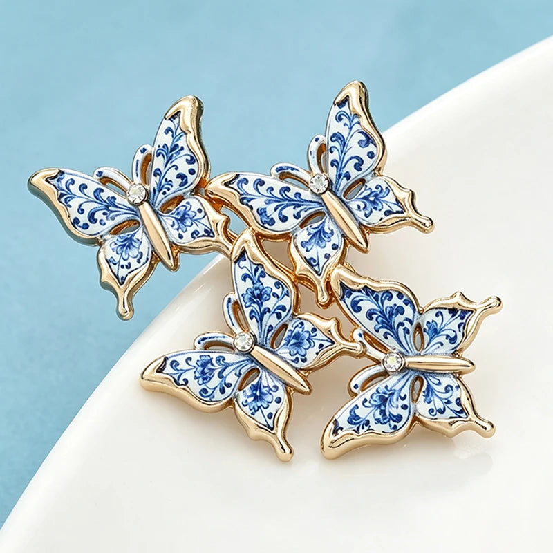 Wuli&baby Blue And White Butterfly Brooches For Women Unisex Lovely A Group Of Butterflies Insects Party Casual Brooch Pin Gifts