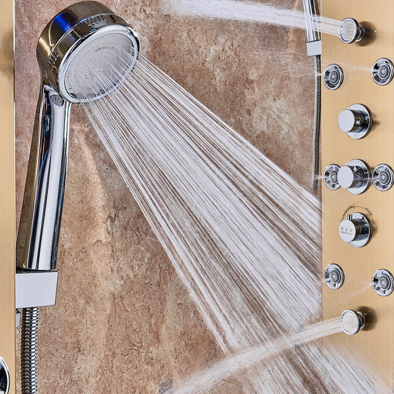 LED Light Bathroom Shower Panel Intelligent LCD Shower Column System with 6 Modes Rain Waterfall Massage Jet Bath Mixer Tap