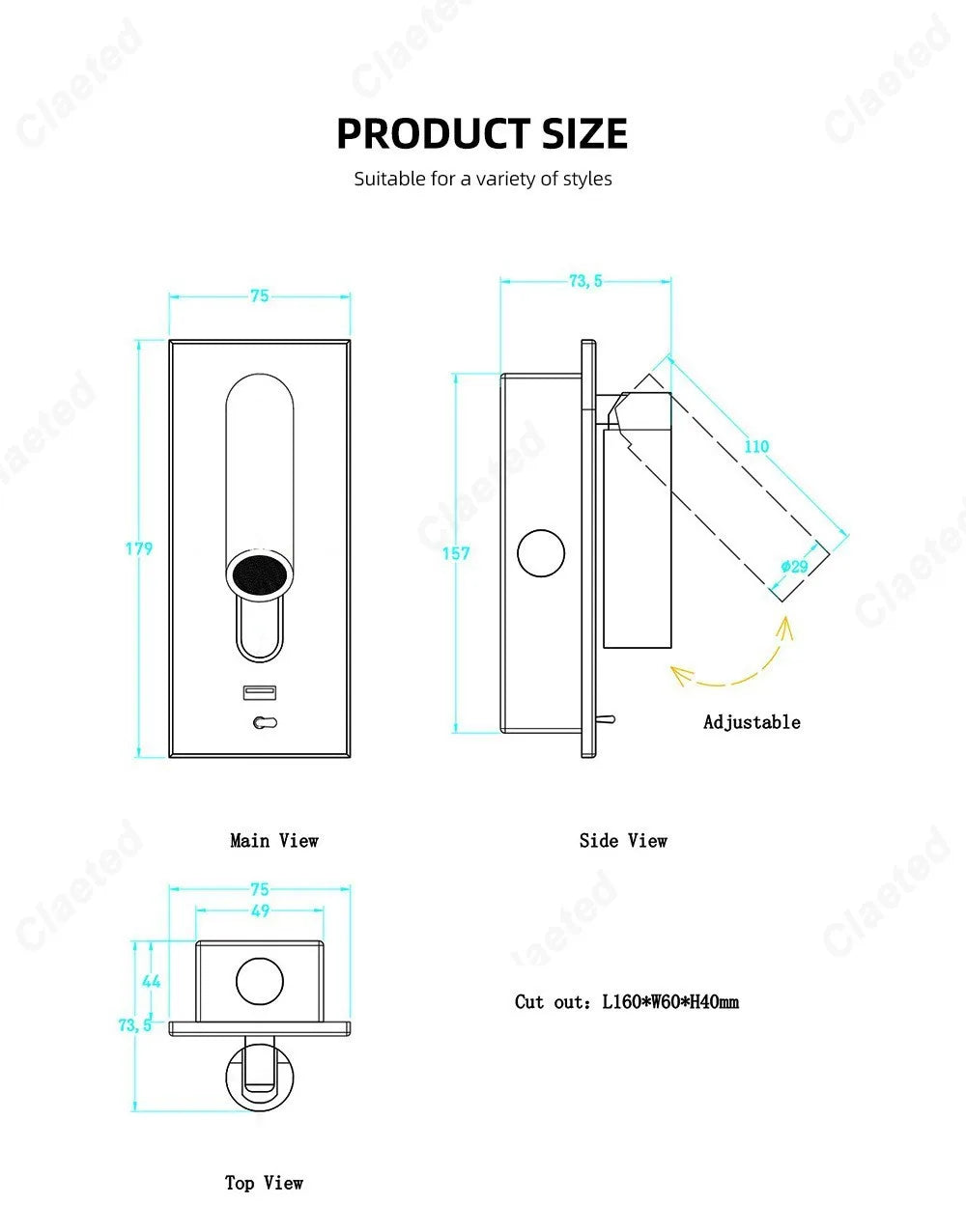New LED Reading Wall Lamp with Switch and Adjustable Angle Hotel Room Home Bedroom Bedside Lighting Atmosphere Lamps