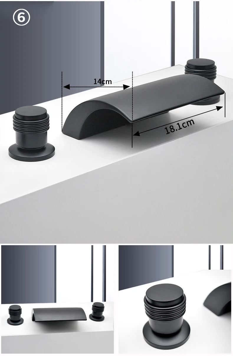 3PCS Bathroom Bathtub Faucet Basin Faucet Deck Mounted  Spa Tub Mixer Tap Cold Hot Mixer Waterfall  Matte Black or Gold Color