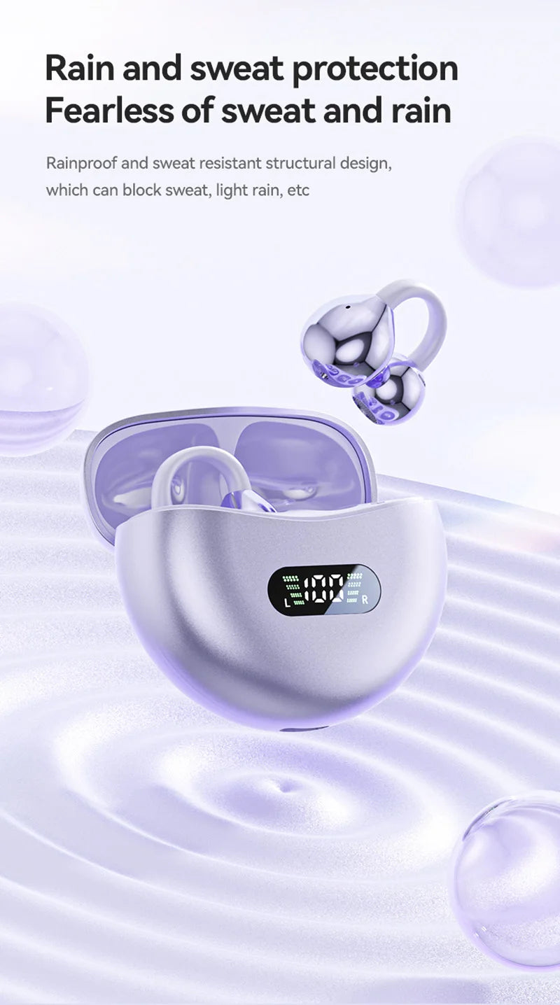 Lenovo Open Ear Clip On Headphones Wireless TWS Earbuds Noise Reduction Low Latency LED Display for Sports Running Gaming