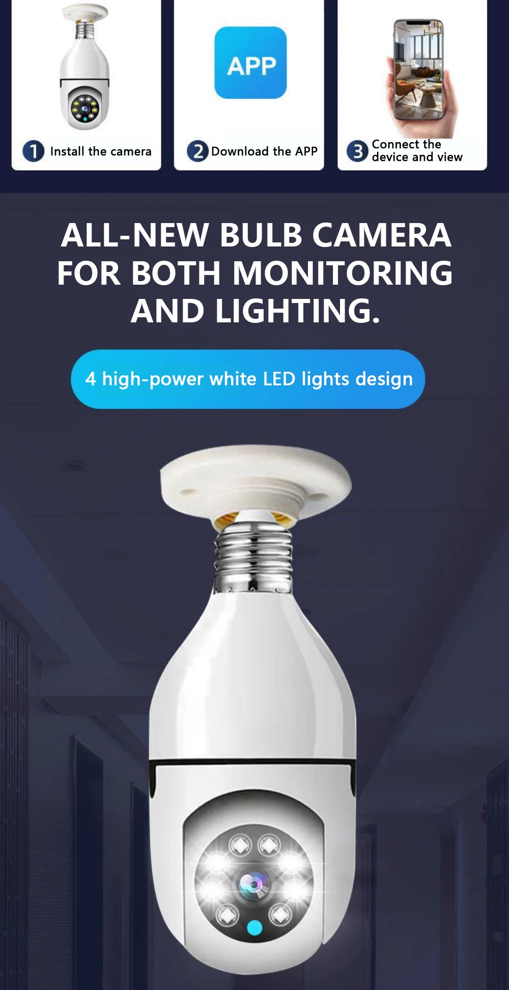 Smart Wireless Security Camera 2.4GHz WiFi, Plug & Play No Installation, Indoor Outdoor, Pet Monitoring for Home Travel Rental,