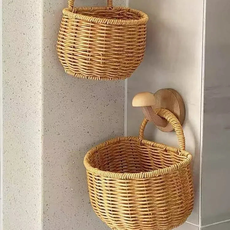 Kitchen Storage Basket With Handle Cute Wall Hanging Woven Basket Kawaii Hanging Storage Basket Kitchen Sundries Organizer