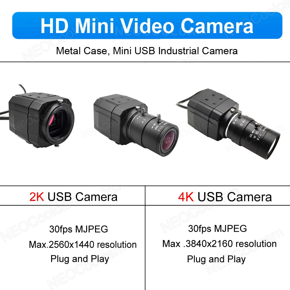 HD 4K USB Webcam With 2.8-12mm Varifocal Zoom Lens 2K 4MP PC Usb Video Camera UVC OTG Plug And Play For Live Streaming