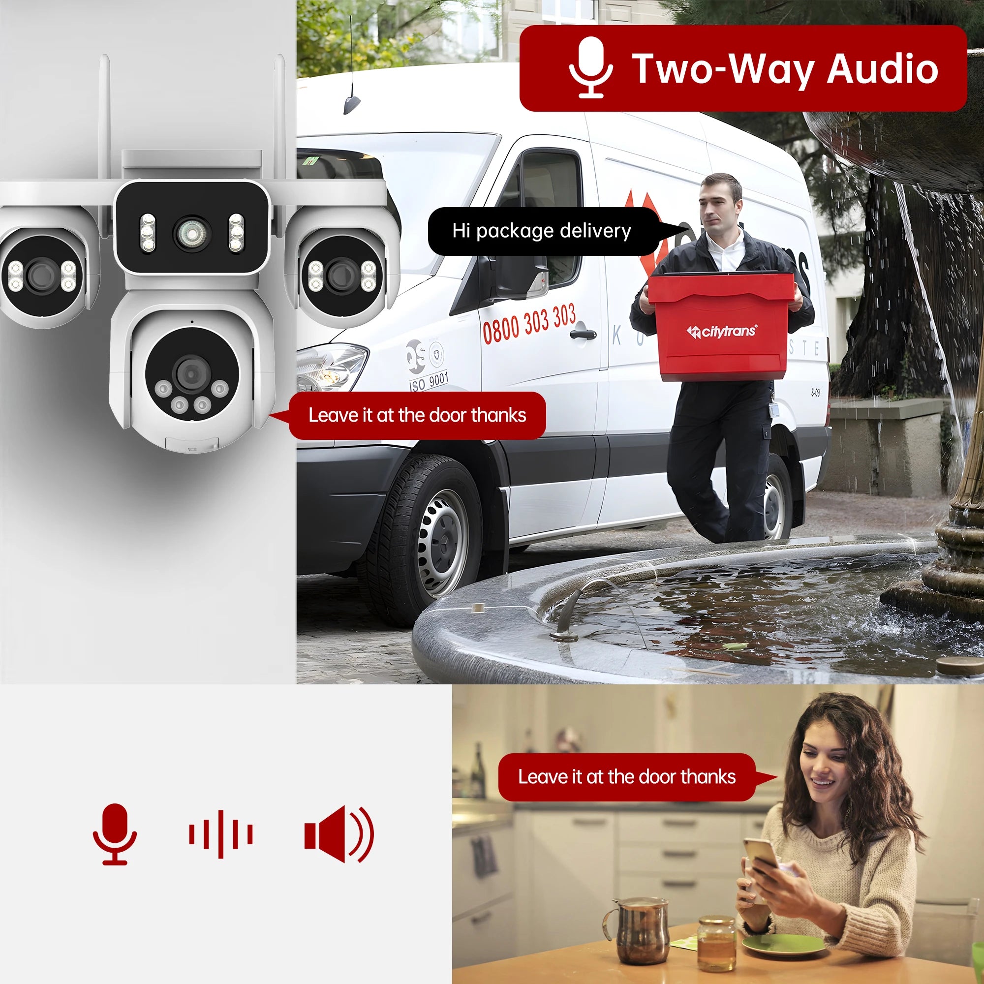 10K 20MP WiFi Security Camera 4 Lens 4 Screen 360°  PTZ 16X Zoom Waterproof Home Surveillance CCTV Outdoor Street Video Camera