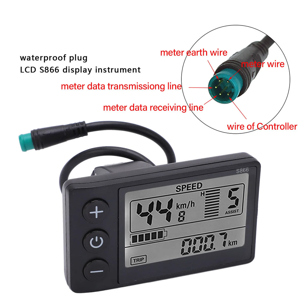 Electric Bike S866 LCD Display Electric Bicycle Display LCD Meter 24V 36V 48V Scooter Control Panel with SM/Waterproof Plug