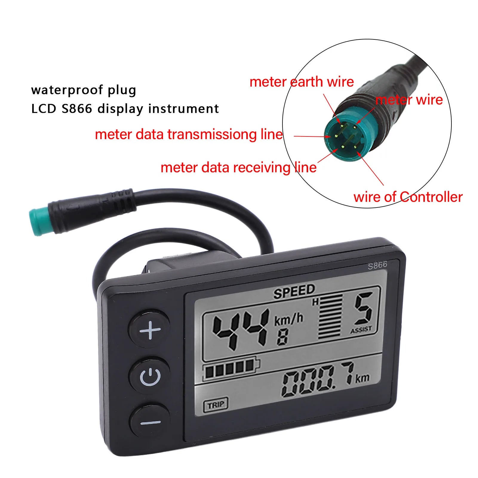 Electric Bike S866 LCD Display Electric Bicycle Display LCD Meter 24V 36V 48V Scooter Control Panel with SM/Waterproof Plug