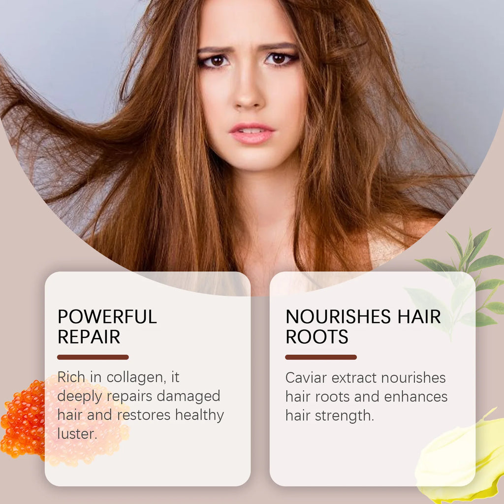 Caviar Hair Mask Repair Damage Frizzy Smooth Hair Organic Keratin Straightening Smoothing Restore Soft Nourish Magical Hair Care