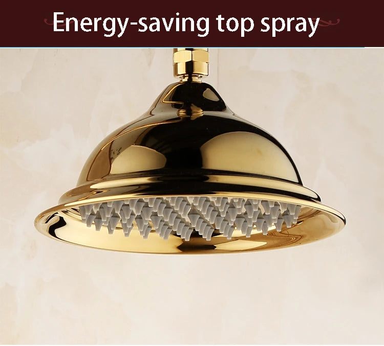 8 Inch Round Ceramic Handle Shower Head Bathroom Solid Brass Copper Rain Shower Head Waterall Hand Shower