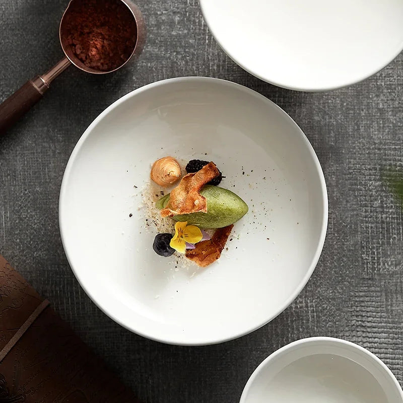 High Footed Plate Ceramic Japanese Style Exquisite Small Fruit Platter Snack Plates Office Tea Dish Restaurant Hotel Tableware
