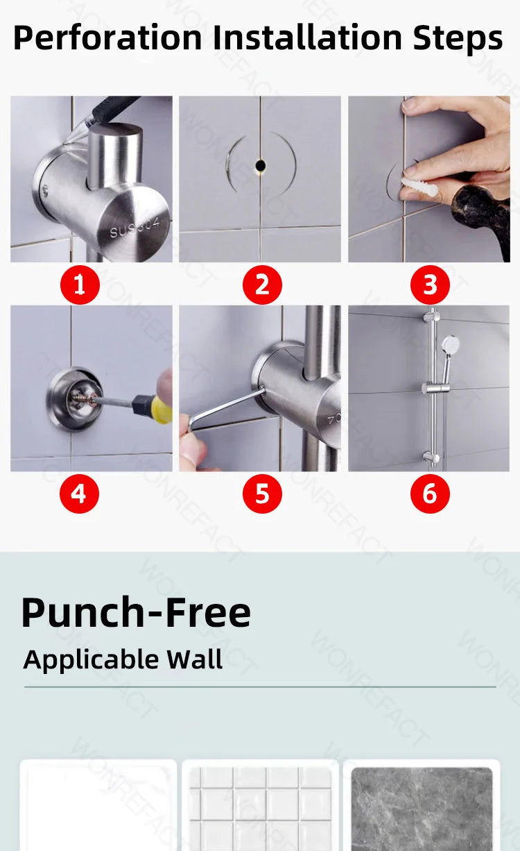 Bathroom Shower Seat Holder Rod Rail Wall Mounted Shower Slide Bar Adjustable Handheld Shower Bracket 304 Stainless Steel