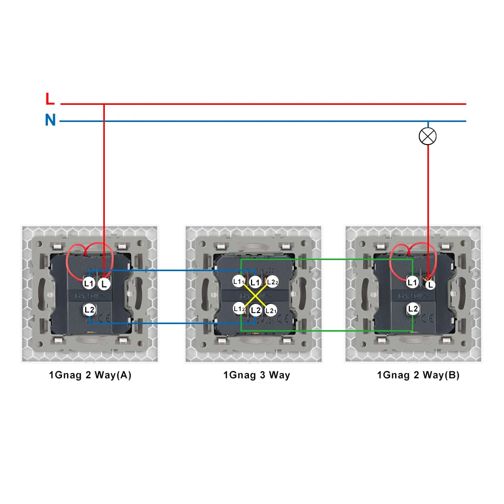 NYWP Luxury Crystal Tempered Glass Panel 1 Gang 2 Way Light Switch On / Off Wall Switch With LED Indicator 16A AC 250V