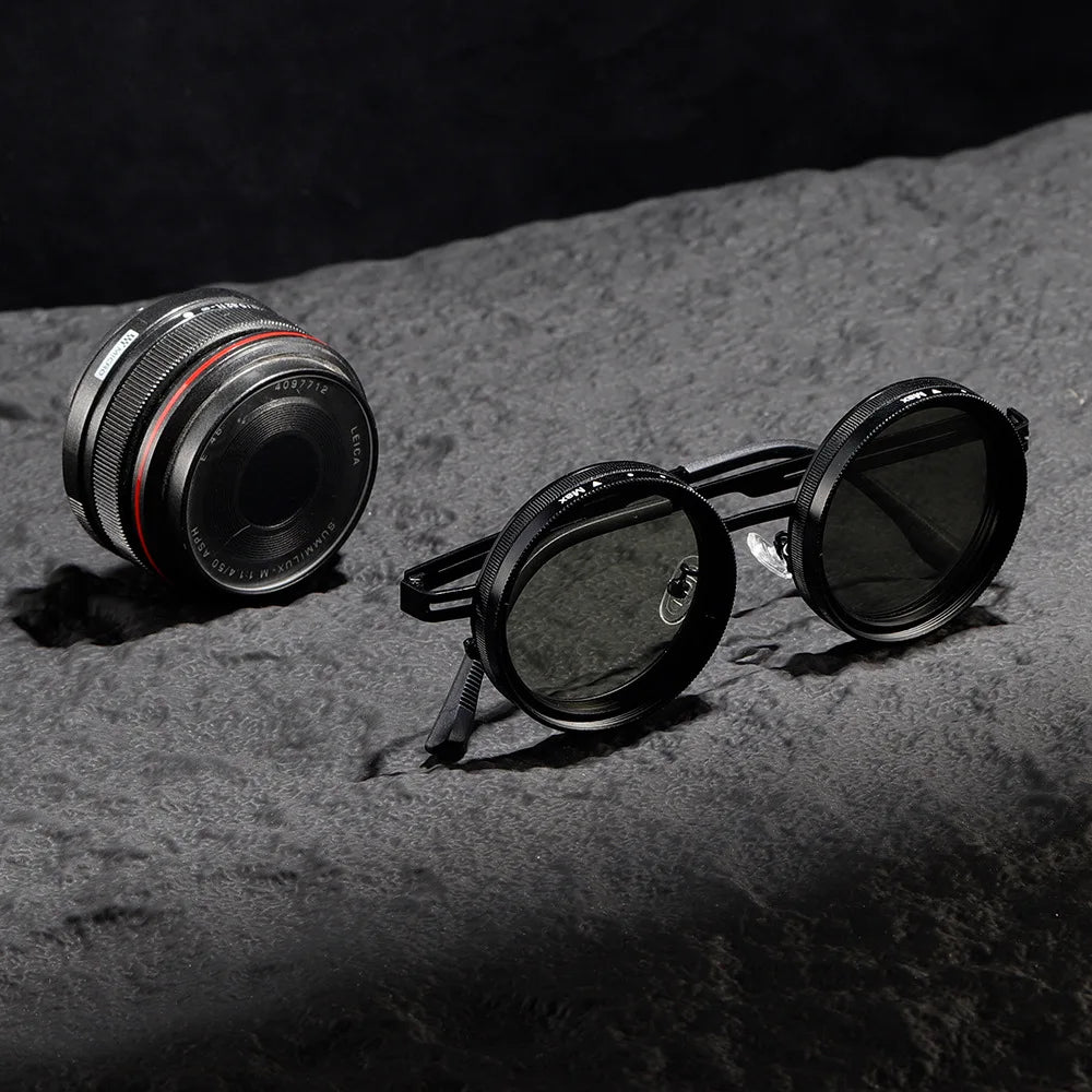 Driving Sunglasses Men Adjustable Sunglasses Round Frame Steampunk Sun glasses Color-changing ND 9 Polarized Lenses Sun Glasses