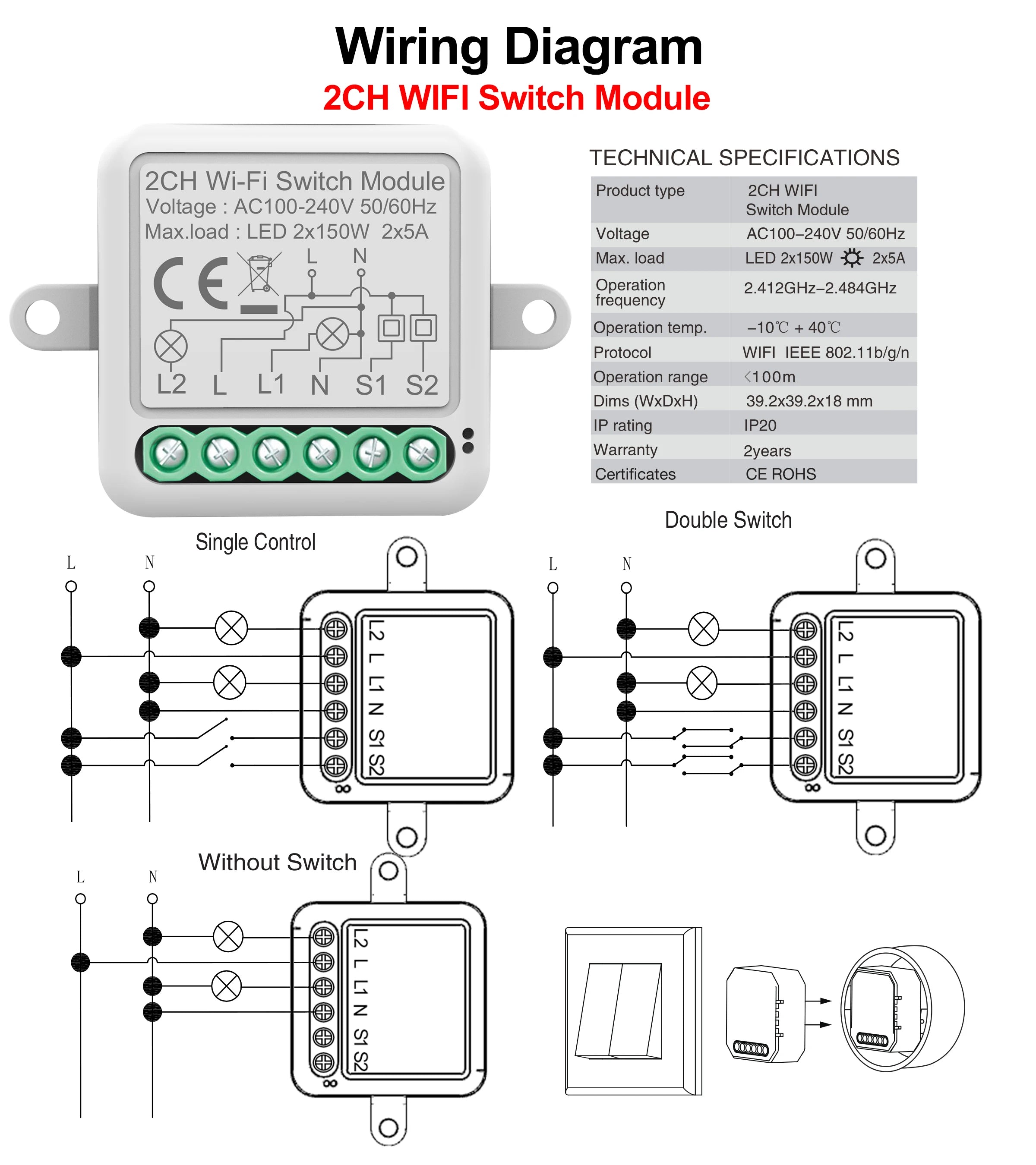 WiFi Smart Switch Module Electrical Switching Breaker 1/2/3/4Gang Lighting Switch Module Mobile for Tuya Smart APP Control Alexa