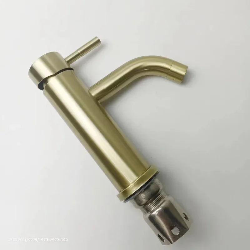 Gold Bathroom Faucet Stainless Steel Bathroom Basin Faucet Cold And Hot Water Mixer Sink Tap Single Handle Deck Mounted Brushed