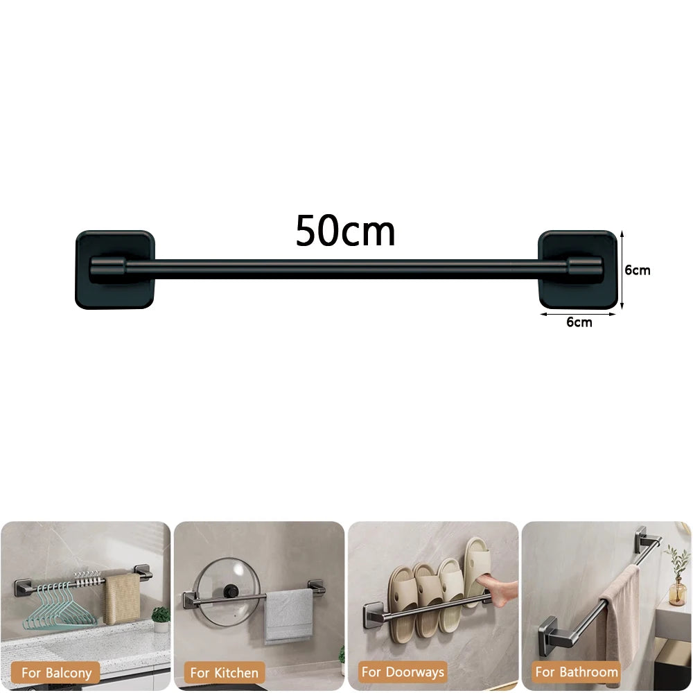 30/40/50/60cm Towel Bar Bathroom Nail-free Towel Rack Grey White Wall Mounted Bath Towel Rack Kitchen Pot Cover Rack Shoe Racks