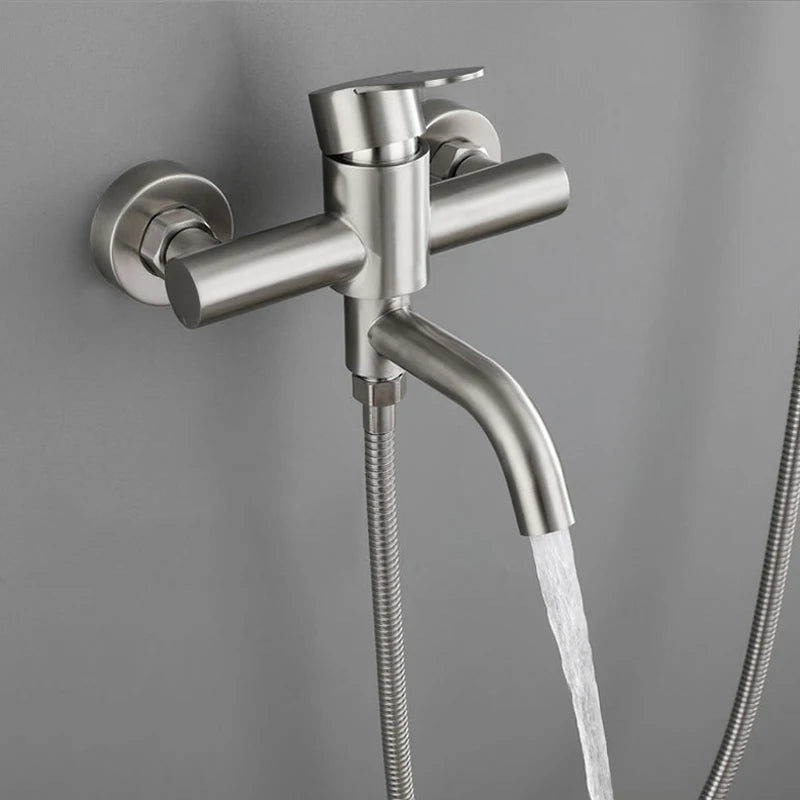Bathroom Shower Faucet Stainless Steel Triple Bathtub Faucet Mixers Hot Cold Mixer Valve Nozzle Tap Wall Mounted Home Shower Set