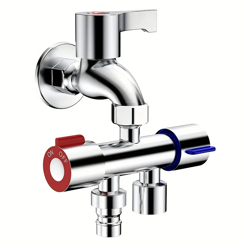 Double Handle Stainless Steel Cold Water Faucet for Bathroom And Washing Machine - Dual Control Kitchen Sink Tap