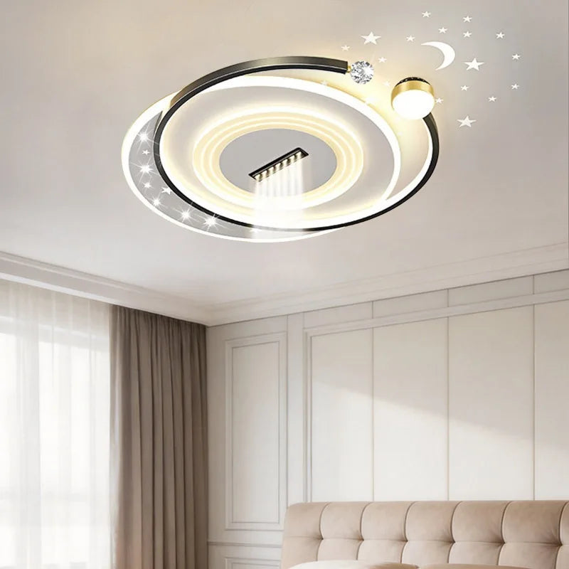 Modern Minimalist LED Ceiling Light for Living Room, 2026 New Model with Starry Sky Projection Effect and Integrated Spotlights