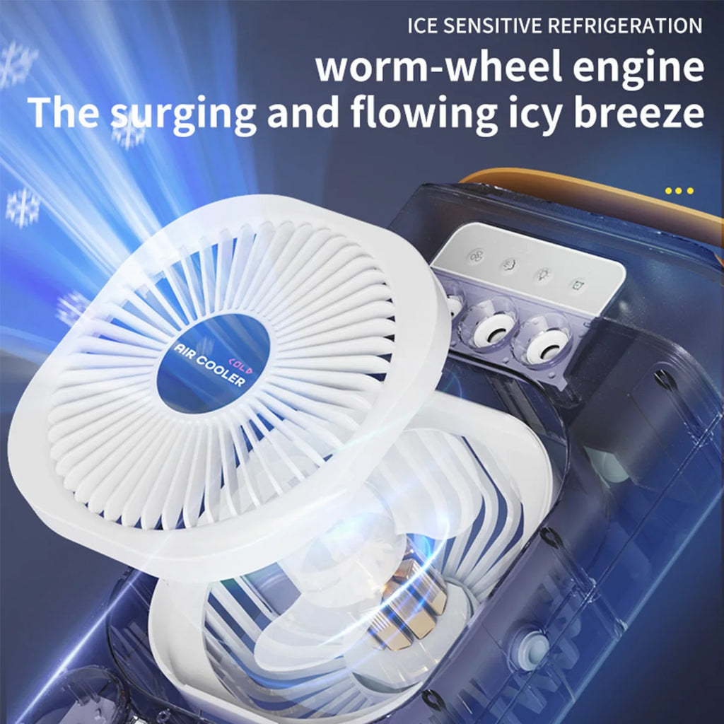 Summer Cooling Fan USB Electric Fan Portable Humidifier LED Night Light 3-in-1 Fan Air Conditioner Suitable for Home and Office