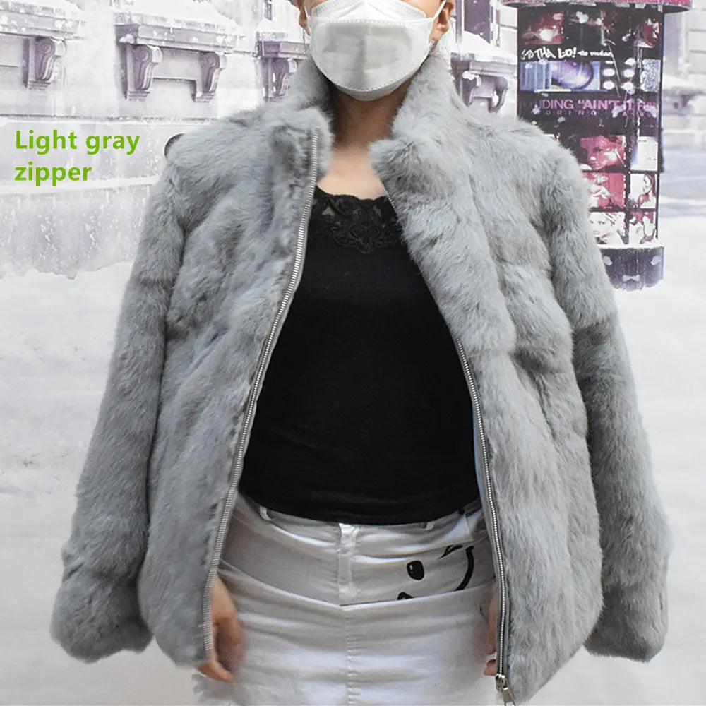 Natural Rabbit Fur Coat Women Winter Jacket Real Leather And Fur Bolero Women's Clothing Female Outerwears With 2025 Black Cold