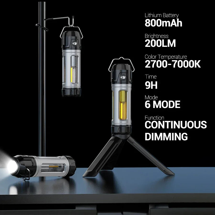 Camping Light Lightweight Handheld Torch  5 Lighting Modes Rechargeable Tent Lamp for Patio Climbing 8 Light Filaments