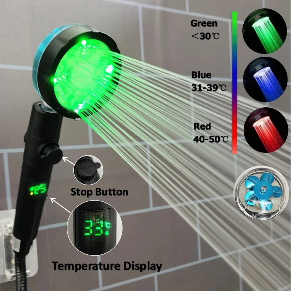 New 3/7 Colors Digital Temperature Display LED Shower Head High Pressure Shower Turbo Bathroom Hand Hose Set Showerhead Nozzle