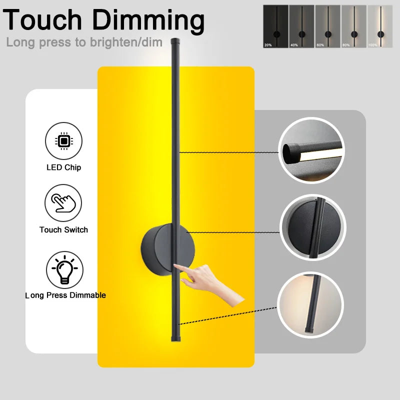 Indoor Touch Switch Dimmable LED Wall Lamps for TV Background Hardwired Long Press Dimming LED Wall Lights Wall Sconce Bedroom