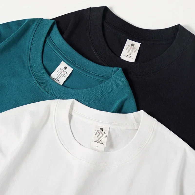Summer 100% Cotton Women's T-shirt Bottoming Basic Fashionable Lady Short Sleeve Loose Tops Shirts Solid 200g/㎡ Tops