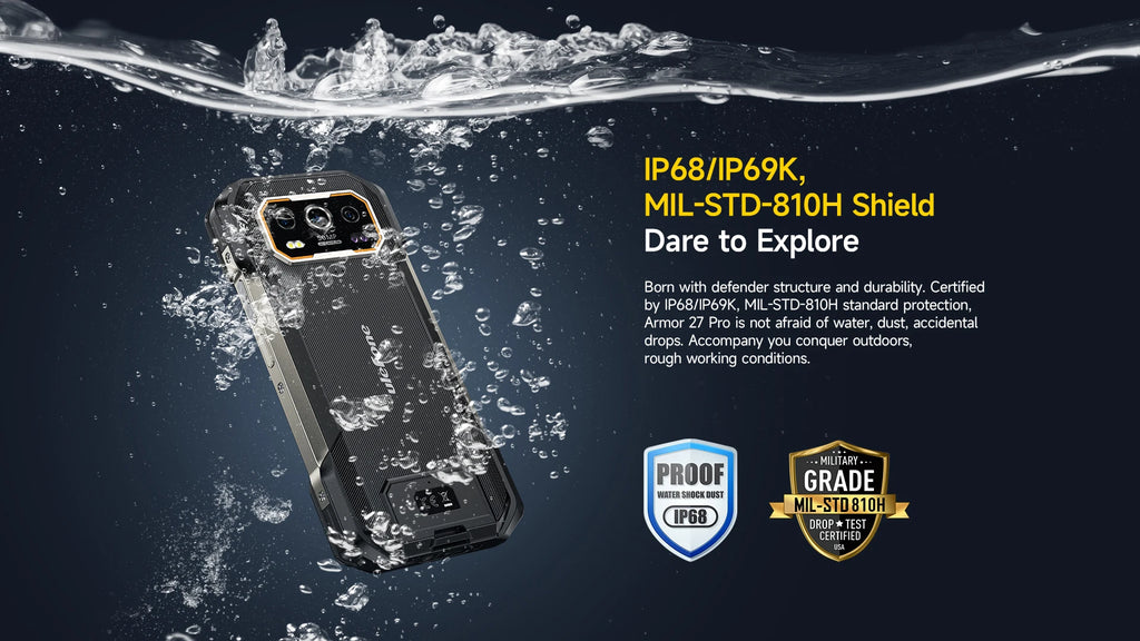 Ulefone Armor 27 Pro 5G 10600mAh Smartphone 50MP Camera 64MP Night Android 14 Rugged Phone Up to 24GB+256GB NFC Waterproof Phone