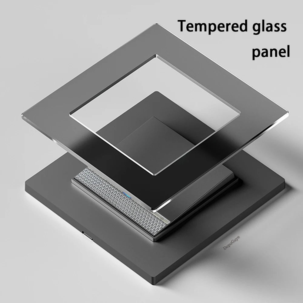 Tempered Glass Wall Switch With LED Indicator Light 1/2/3/4Gang 1/2Way EU UK Standard 16A 220V Light Switch Home Decoration