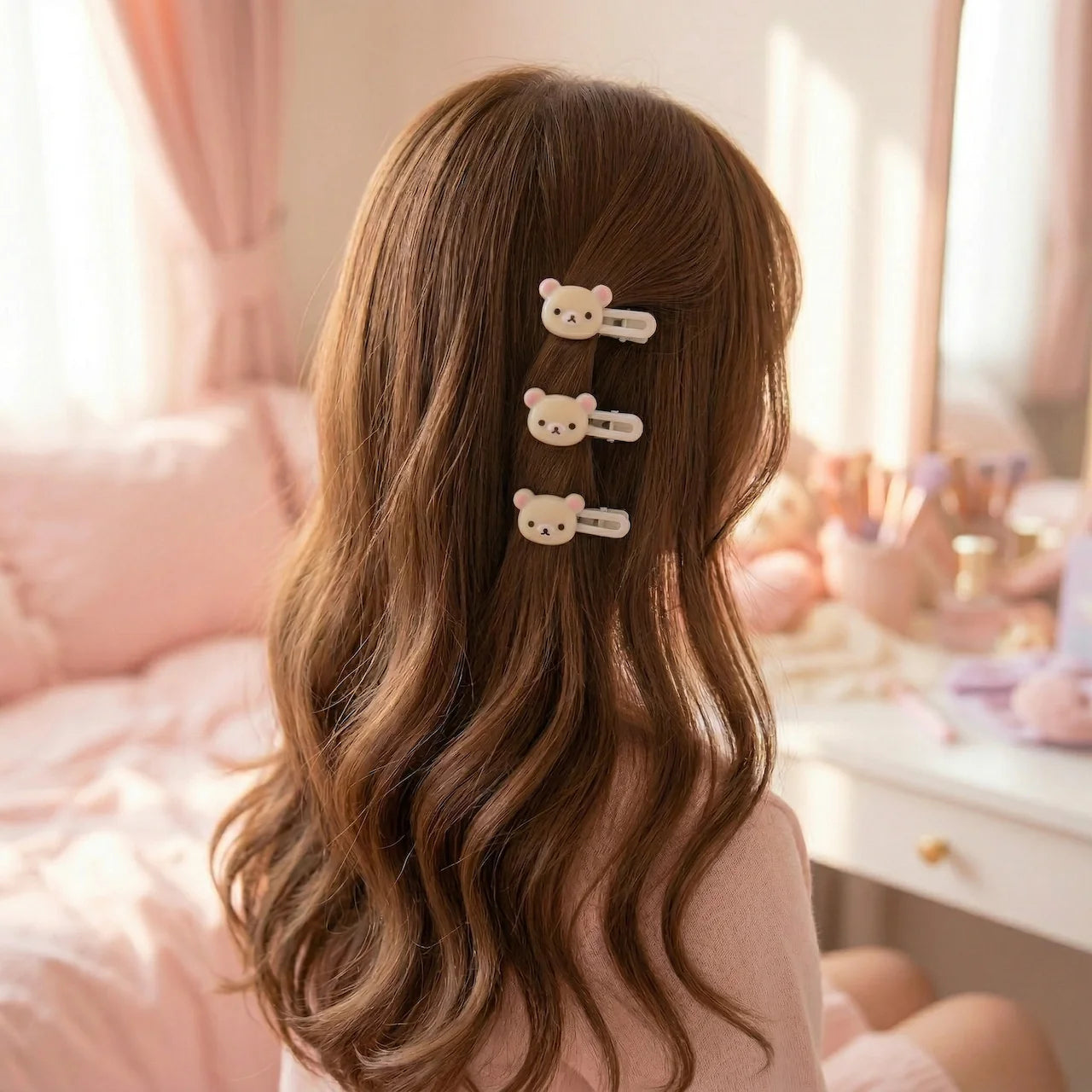 Cute Bear Hair Clips 4pcs Set - Korean Style Kawaii Bear Hairpins for Girls Women - Pink Brown Bear Hair Accessories Gift