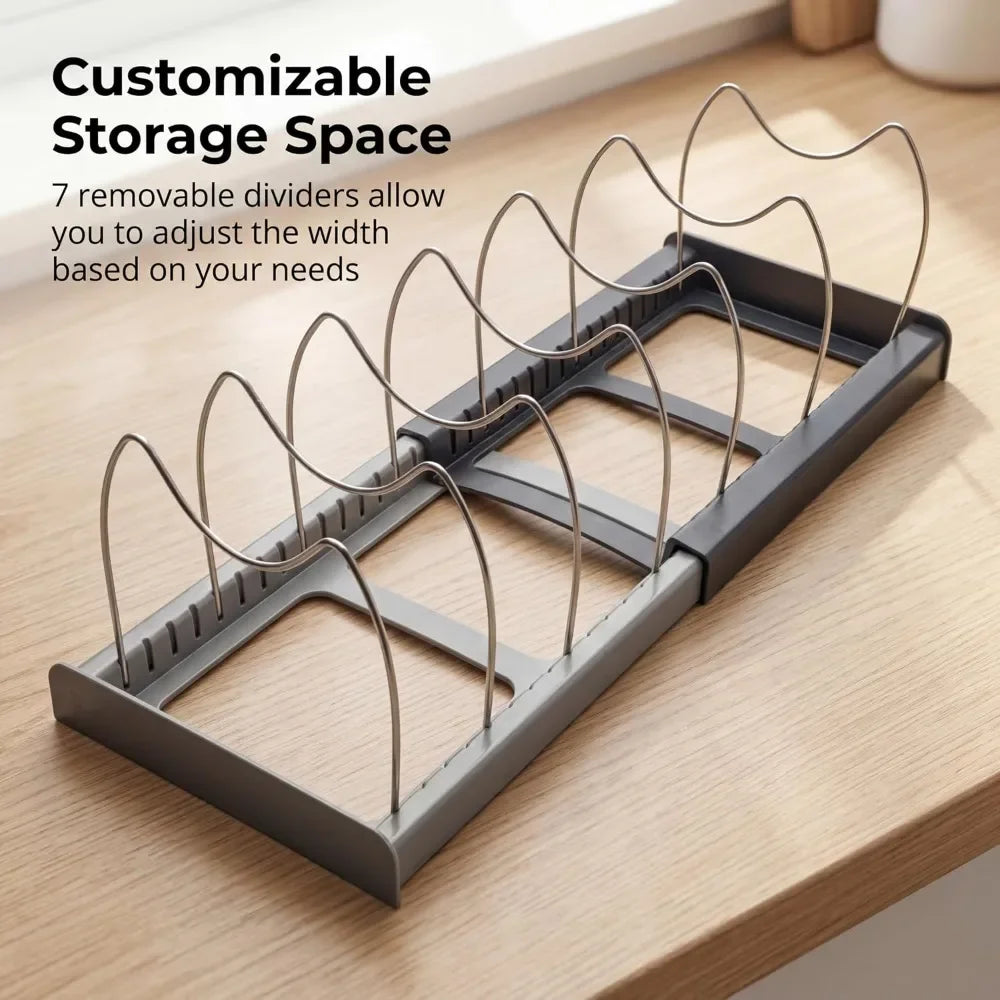 Kitchen Cabinet Organizers 7-grid Telescopic Pot Rack for Pots and Pans Expandable Cookware Rack for Kitchen Organization Tools