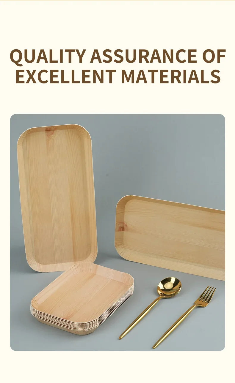 10 PCS Disposable Desserts Plates Wood Grain Tray Vegetable Dessert Plates Kitchen Dishes Ideal For Parties, Families, Outdoors