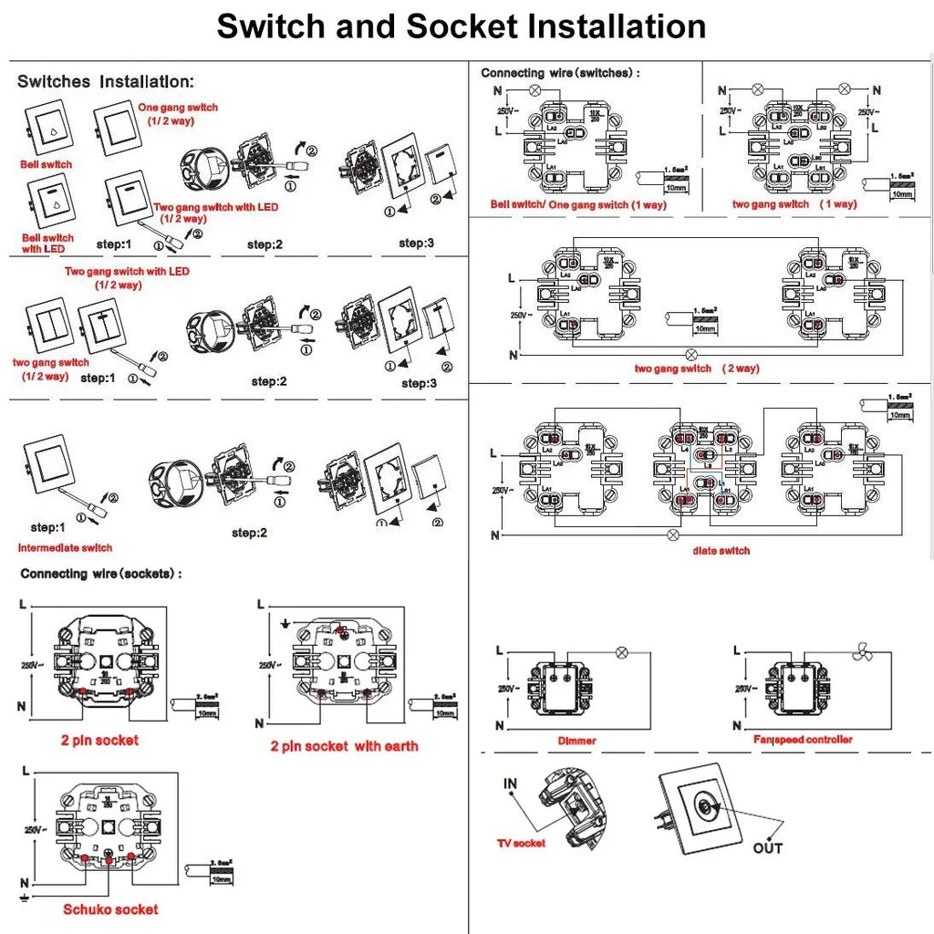 Touch Light Switch With EU Power Wall Sockets White Black 300W Led 1 Gang 1 Way Crystal Glass Panel Interruptor 157mm*86mm