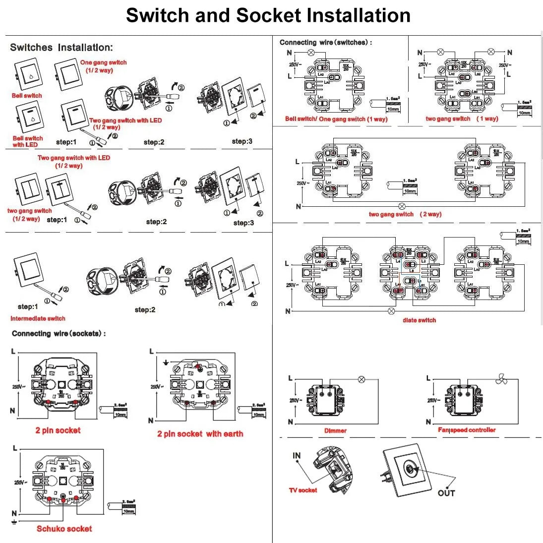 Touch Light Switch With EU Power Wall Sockets White Black 300W Led 1 Gang 1 Way Crystal Glass Panel Interruptor 157mm*86mm