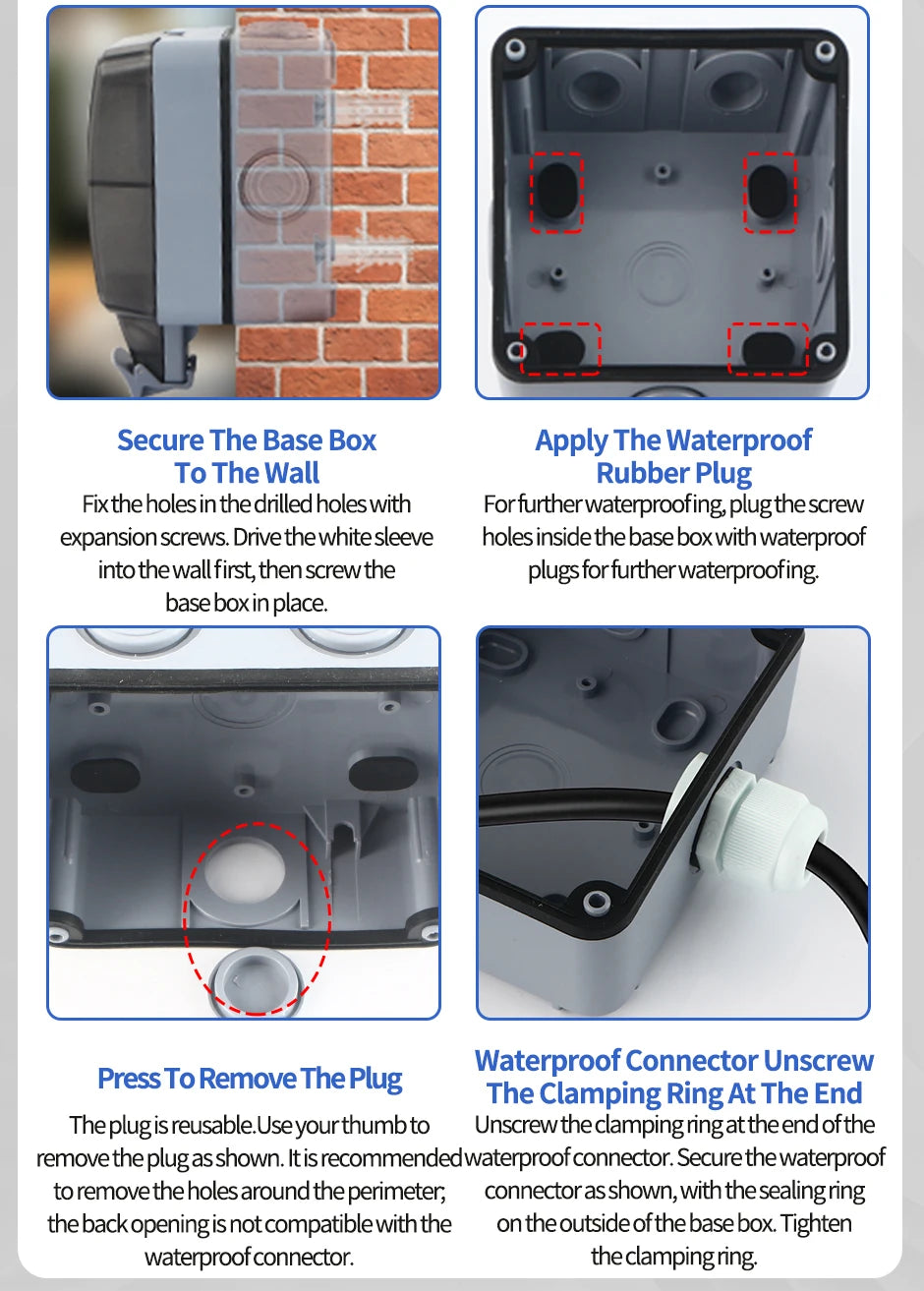 GTRIC Waterproof Outdoor Plug Electrical Sockets 250V AC IP66 DustProof Waterproof Socket With Switch Outside Master Plug