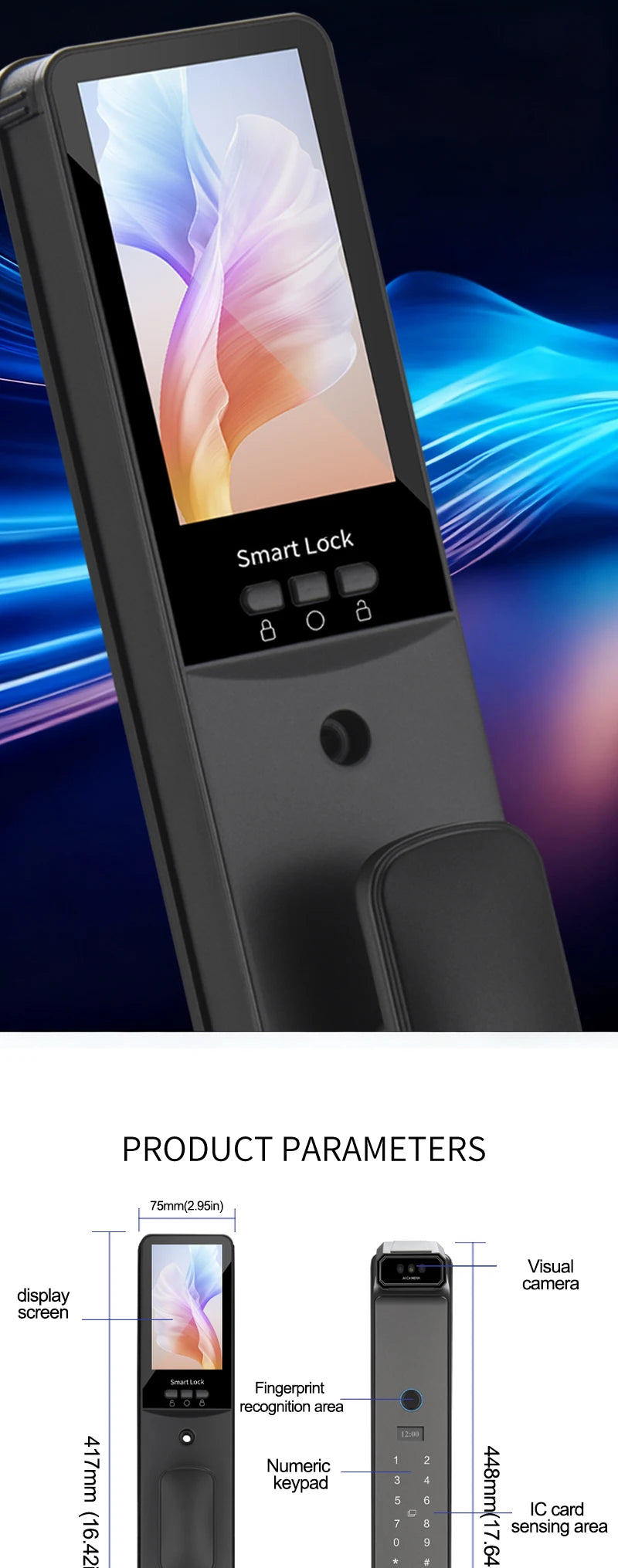 3D Face Real-time Intercom Smart Door Lock Palmar Vein Camera Intelligent Fingerprint Password Biometric Electronic Key Unlock