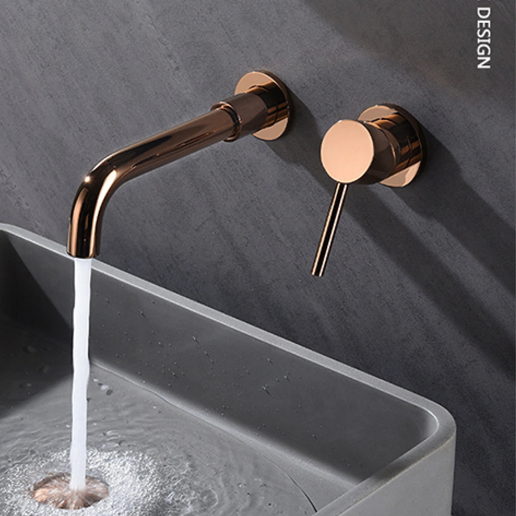 Modern Wall-Mounted Black Brass Bathroom Faucet with Concealed Design 2-Hole Single Handle Cold and Hot Dual-Control Basin Tap